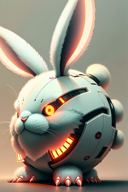 Long Ears Pink Rabbit Warrior Robot Cute Cartoon Future Technology Wallpaper Background