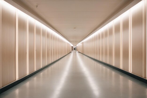 Foto un lungo corridoio vuoto progettato in stile minimalista