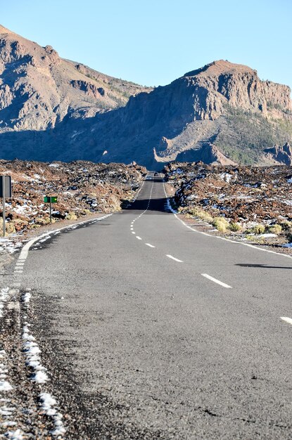 Long Empty Desert Asphalt Road in Canary Islands Spain