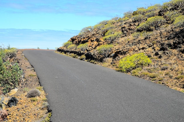 Long Empty Desert Asphalt Road in El Hierro Canary Islands Spain