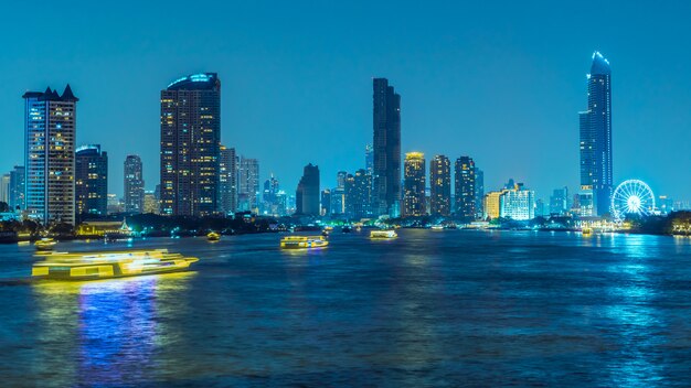 Long exposure,atmosphere of Bangkok at Chao Phraya River at night