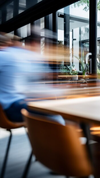 Photo long exposure blurred composition of business people at work in a modern office at working hours