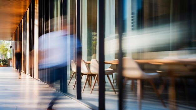 Long exposure blurred shot of business people at work in the office