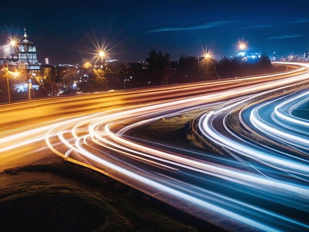 Long exposure to car light trails in the night city