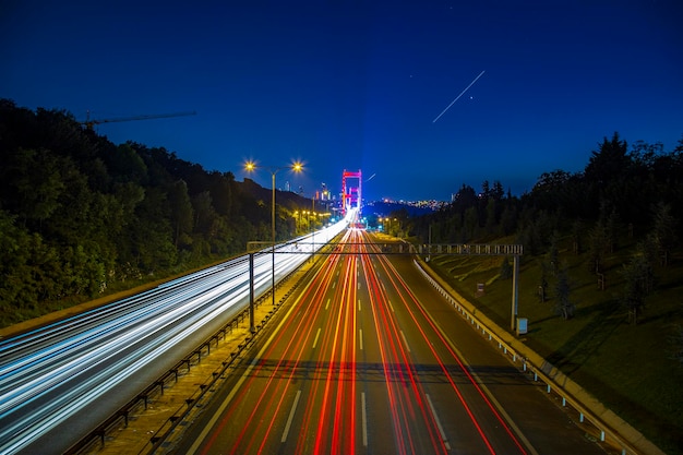 Long Exposure flowing traffic view from Istanbul during twilight