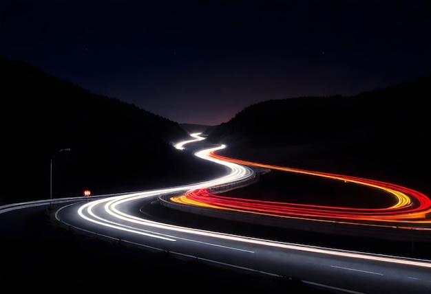 a long exposure of a highway with the lights on