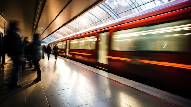 Long exposure of a London Underground station during rush hour with passengers