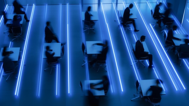 Photo long exposure motion blur image of blurred business people working in the office