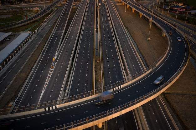 Long exposure movement cars on the interchange industrial in Thailand 