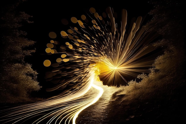 Long exposure of moving light source such as a flashlight or the sun creating a trail of light