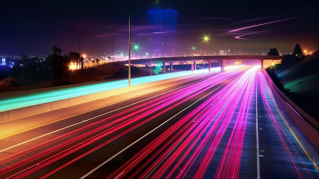 夜の高速道路の長時間露光写真 AI 画像生成