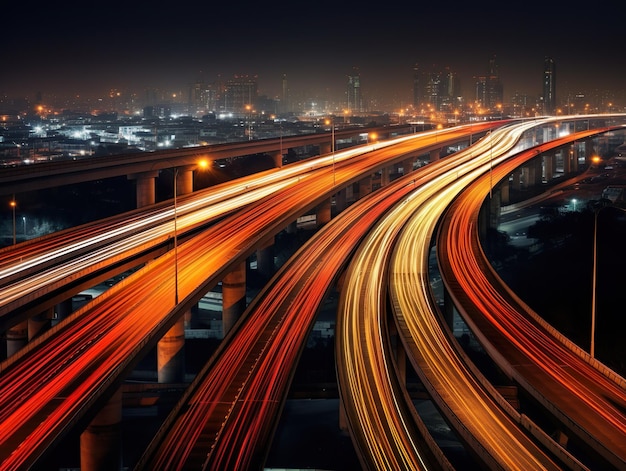 Фотография шоссе ночью с длинной выдержкой, генеративный искусственный интеллект