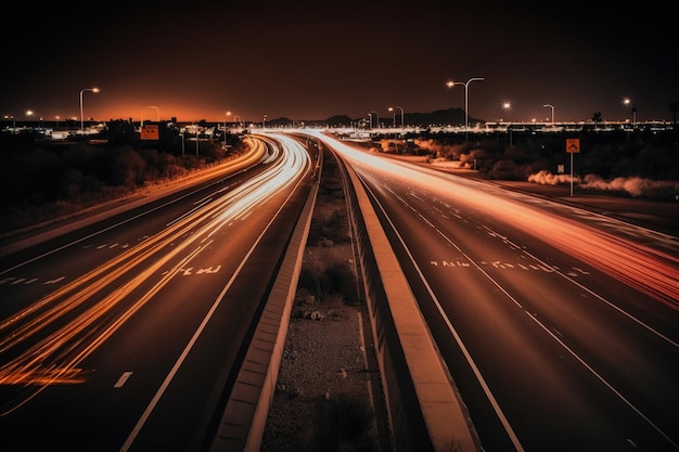 Фотография ночного шоссе на длинной выдержке