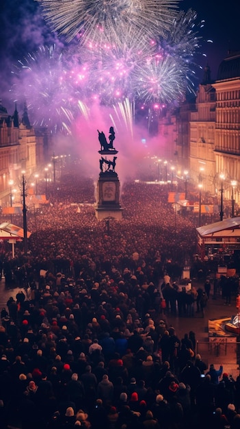 Foto una foto a lunga esposizione di un fuoco d'artificio di capodanno ai ha generato arte