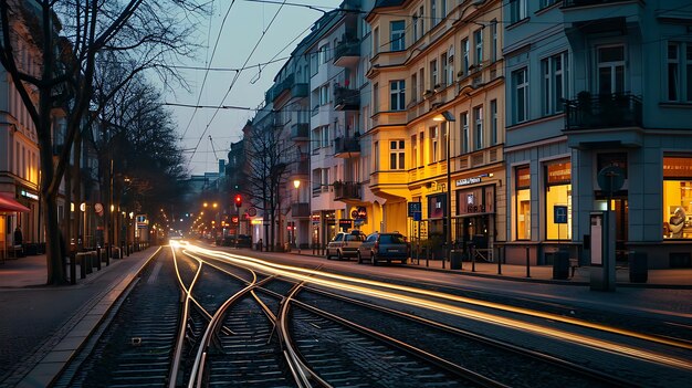 Фото с длинной экспозицией широкого угла в метро, проезжающем по городу