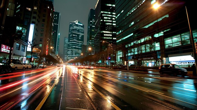 Photo long exposure photo wide angle subway driving through city