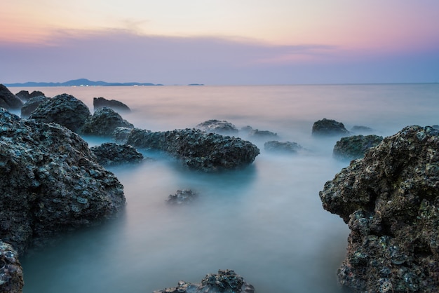 Long exposure of sea and stone seascape 