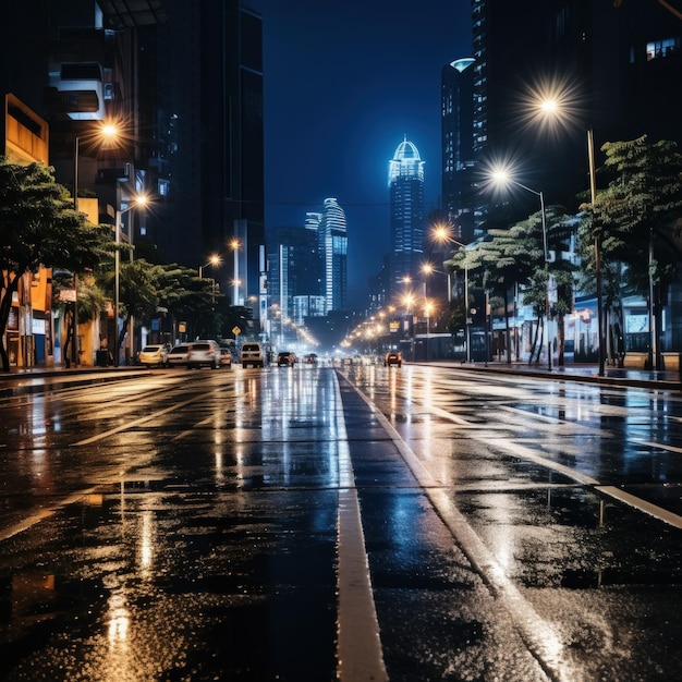 long exposure shot of a busy city street at night