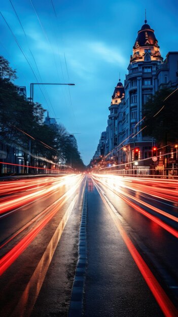 long exposure shot of a busy city street at night