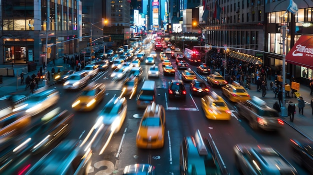 Photo a long exposure shot of a busy street in new york city at night