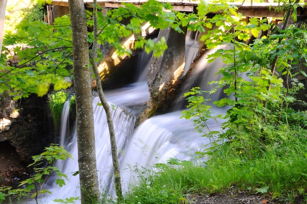 Long exposure waterfall on small river in Kuldiga, Latvia.