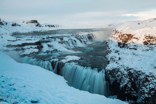 long exposure of waterfall during winter