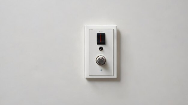 Long flat white onoff switch attached to white wall white background closeup