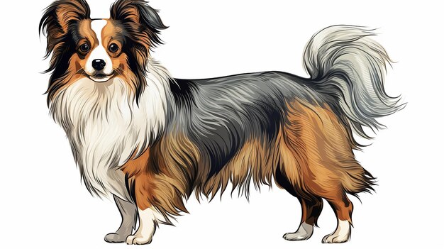 Photo long fluffy papillon standing right