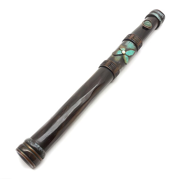 Photo a long flute with a blue and green handle and a brown wooden handle