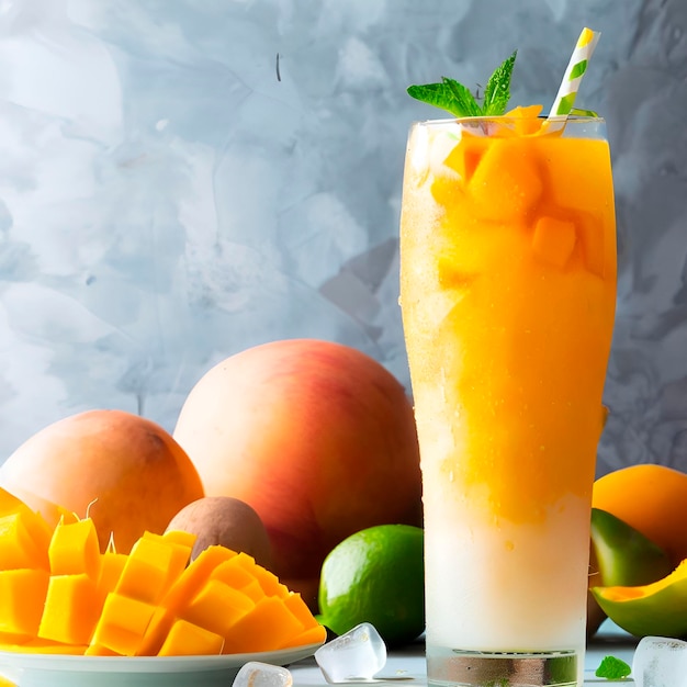 long glass of chilled vegan mango juice