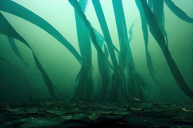 Long green algae underwater in seascape