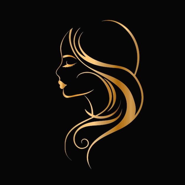 long hair style icon logo women face on white background vector