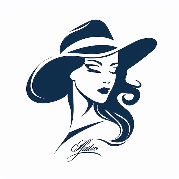 long hair style icon logo women face on white background vector