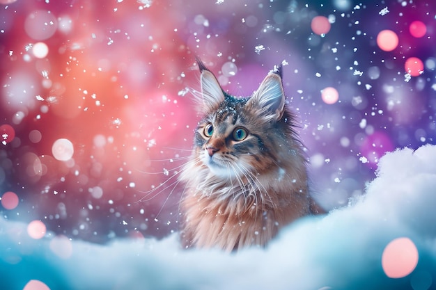 Photo a long haired cat sitting in the snow