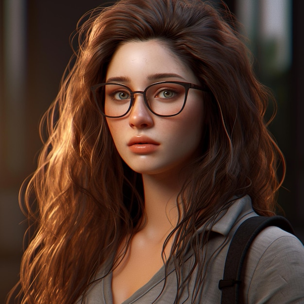 Premium AI Image | Long haired girl character black wire round glasses ...