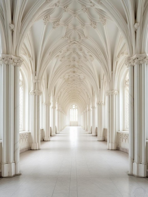 a long hall with columns and a ceiling with a ceiling that has the words " the name of the library " on it.