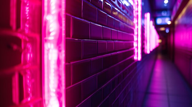 Photo long hallway with neon lights