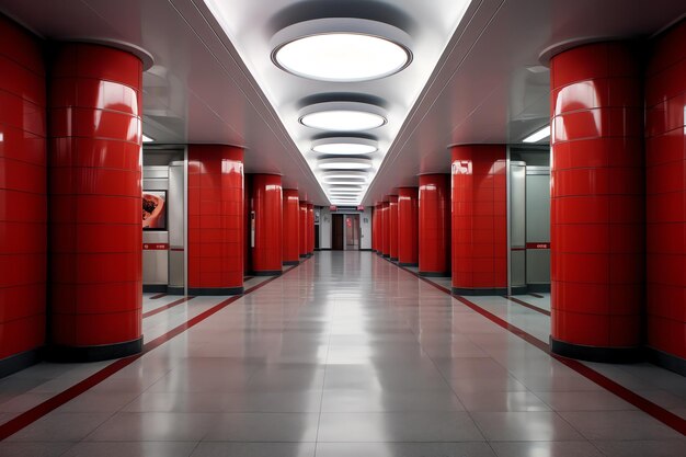 Photo a long hallway with red columns and a sign that says'i'm not a fan '