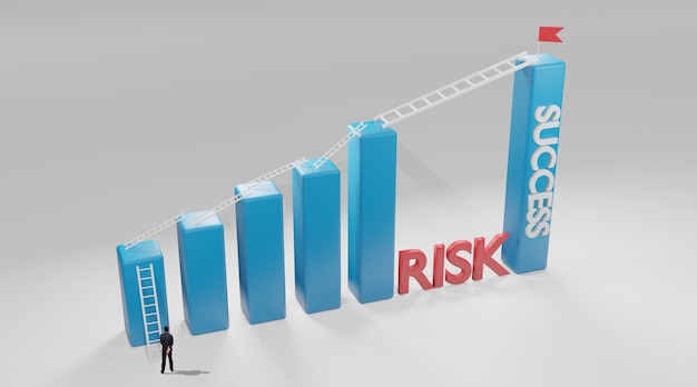 Scala lunga per un grafico a barre più alto.concetto di rischio aziendale e successo, rendering 3d