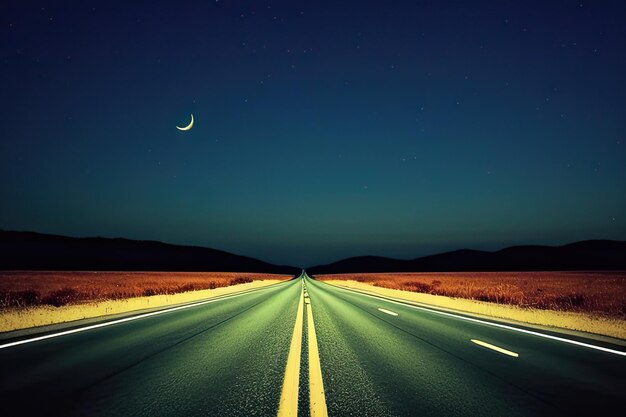 Long light view country road with white lines mountain road at hight speed drive