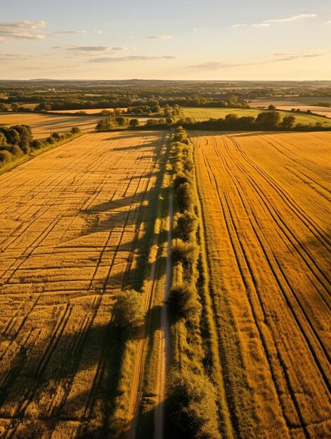 a long line of trees in a field