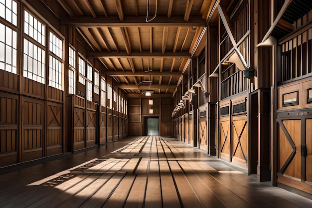 Long log barn with wood floor