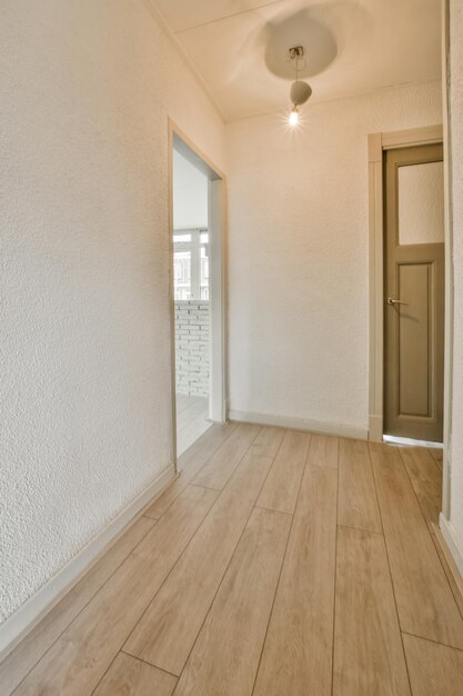 A long narrow corridor leading to different rooms in a cozy house