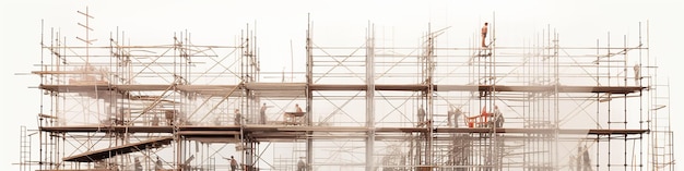 long narrow scaffolding isolated on a white background for the screensaver for the reconstruction of the site construction background