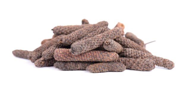 Long pepper isolated on white background heap of pippali or piper longum