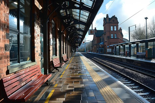 Photo the long railroad on the train stations professional photography