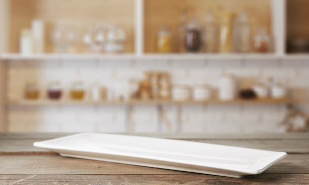 Long rectangular plate on the kitchen table