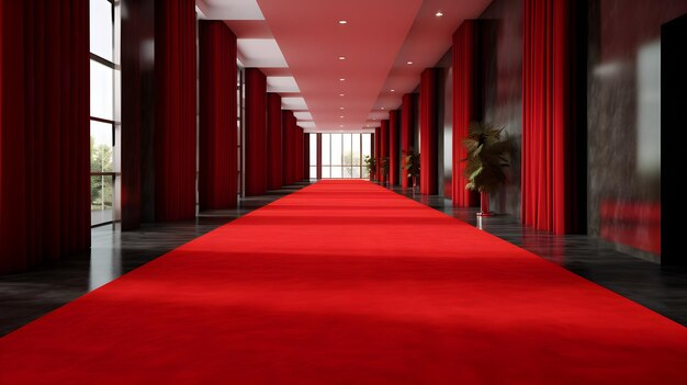 Photo a long red carpet in a room