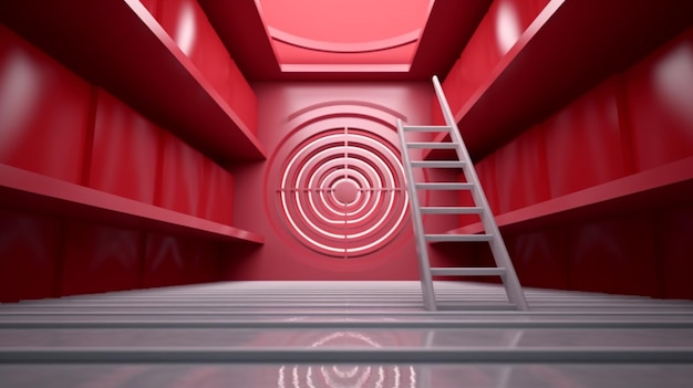 Photo long red ladder to goal target business concept ai generative