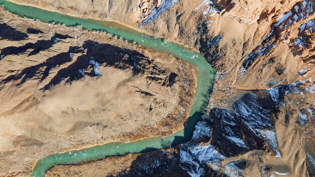 Long river with green water in charyn canyon